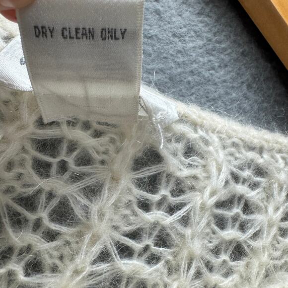 Neiman Marcus Sweater Womens Medium Cream Open Knit Fuzzy Kid Mohair Vintage - Picture 5 of 8